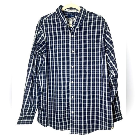 Duluth Trading Blue Plaid Wrinkle Fighter Relaxed Fit Button Down L - Picture 7 of 14